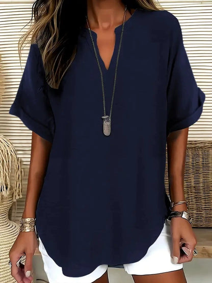 Women's Plain Shortsleeve Blouse, Casual Solid Color Top for Daily Wear, Ladies Clothes for All Seasons